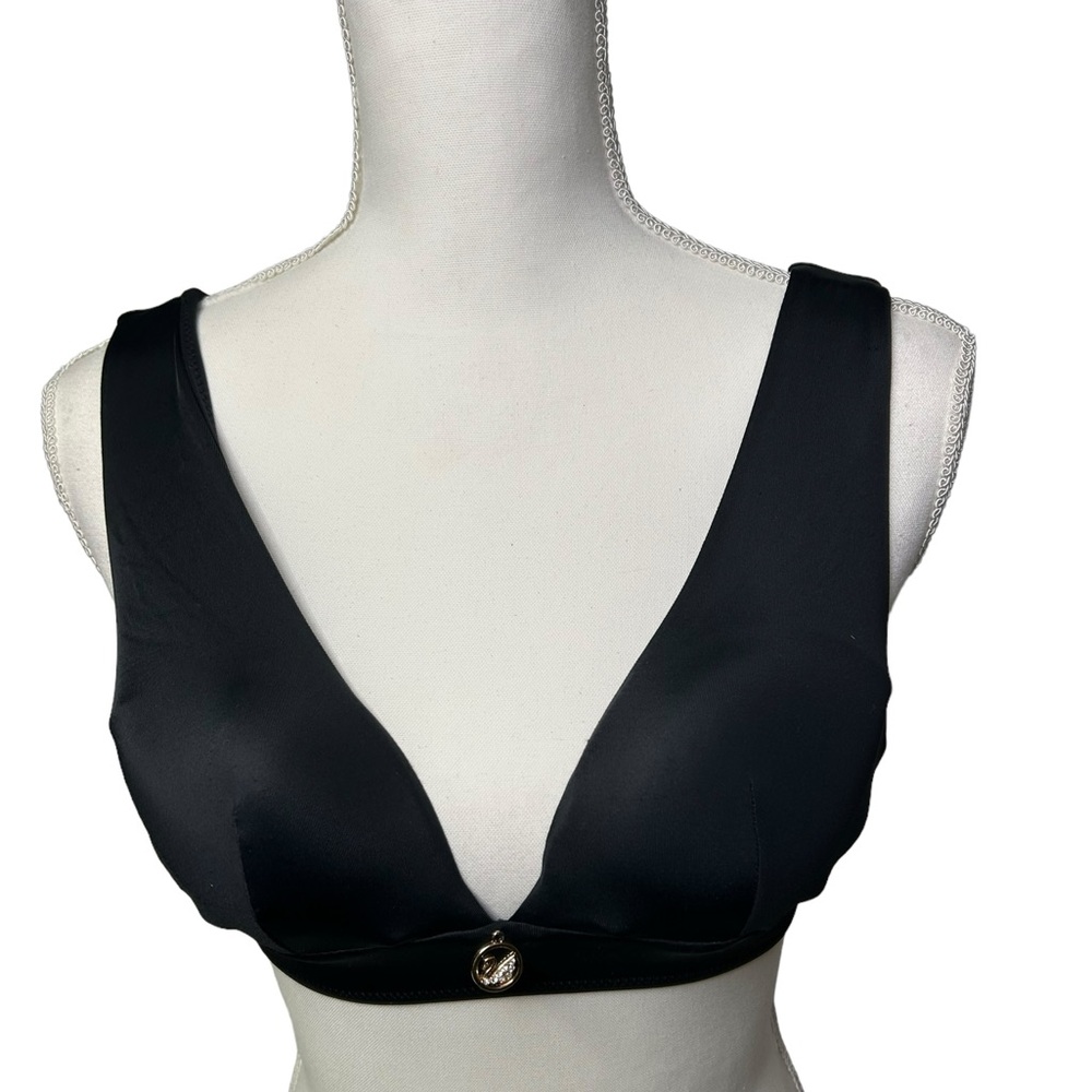ANGABRIEL womens eco friendly black padded push up bikini swim top size M NWT